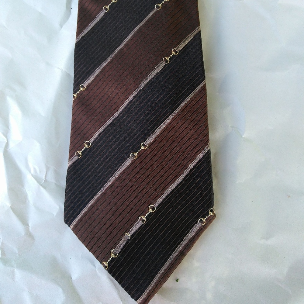 GUCCI VINTAGE HORSEBIT SILK NECK TIE brown black